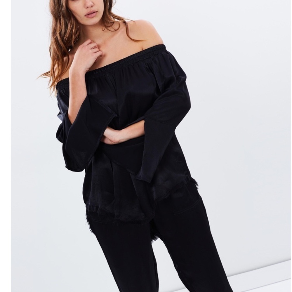 Revolve Faithfull The Brand Dream Top Black Satin Fringe Size 4